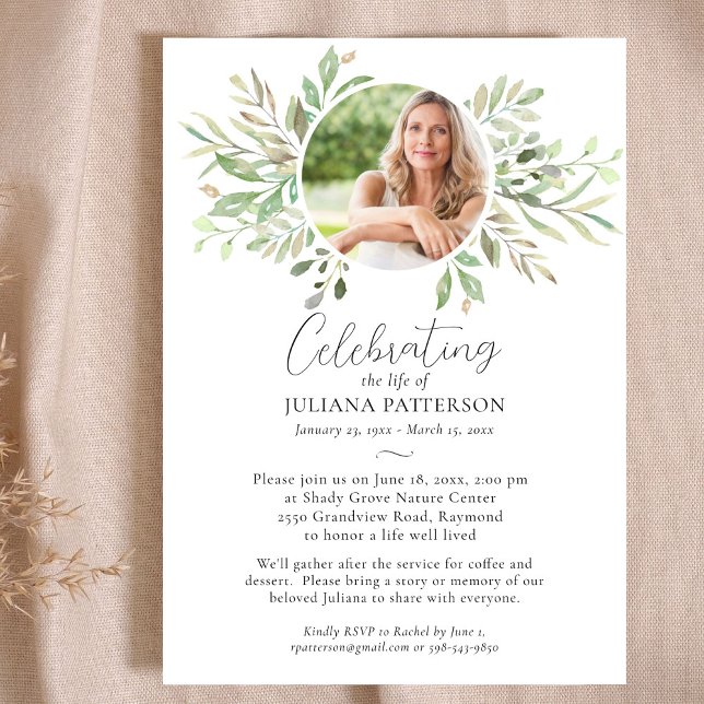 Beerdigung des Lebens Botanische Grüntöne Beerdigu Einladung (Von Creator hochgeladen)