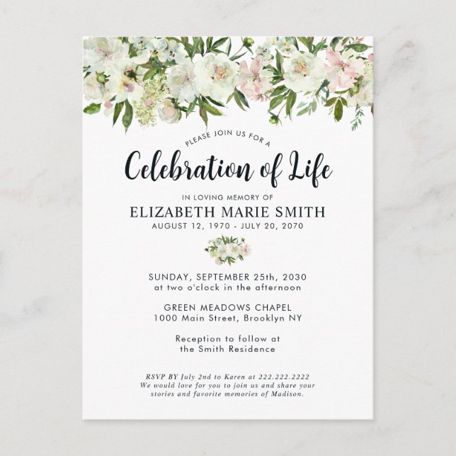 Beerdigung des Lebens Gedenkstätte der weißen Flor Postkarte (Vorderseite)