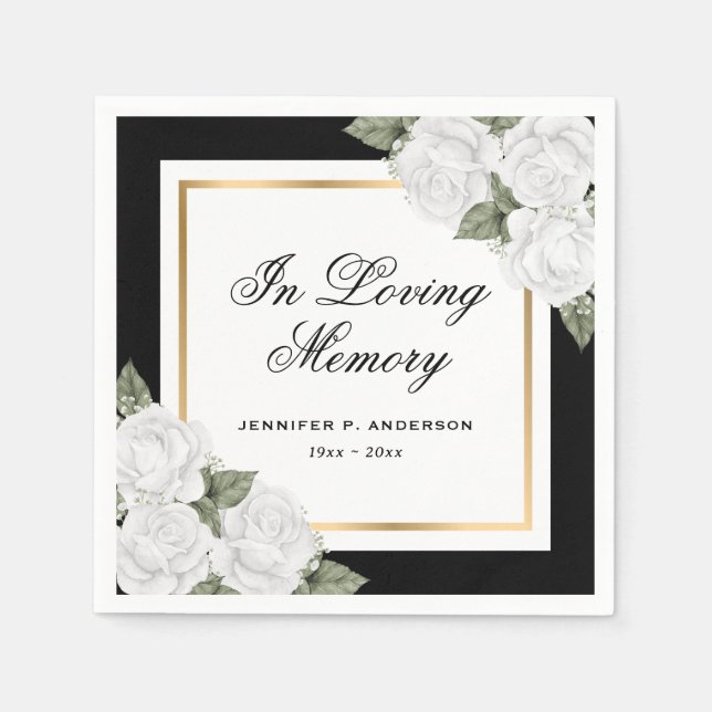 Beerdigung des Schwarz-weißen Goldfloralgedächtnis Serviette (Vorderseite)