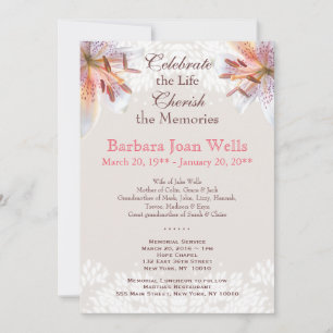 Beerdigung des Tiger Lily Memorial Service Einladung