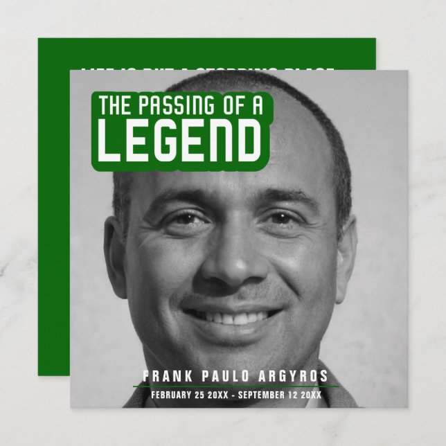 Beerdigung einer legendären, modernen grünen Gedic Dankeskarte (Vorne/Hinten)