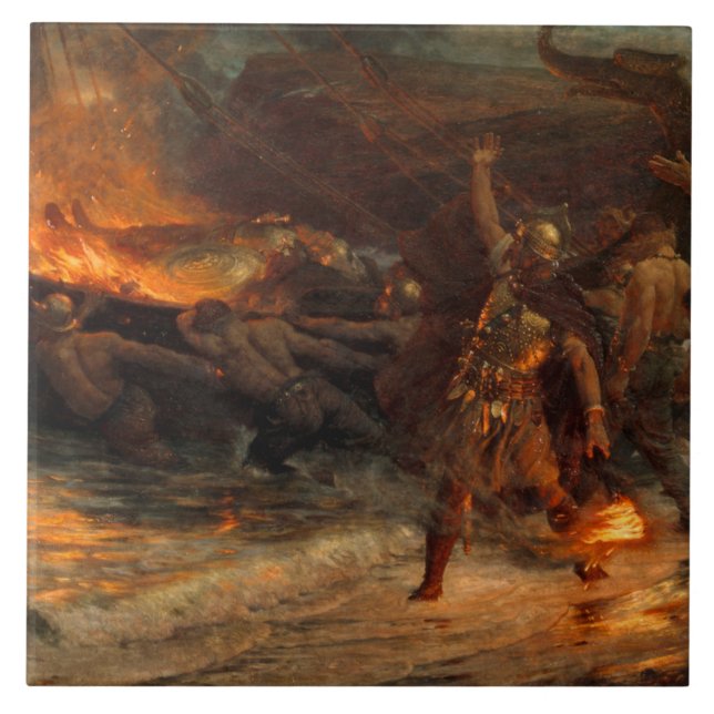 Beerdigung eines Wikens (durch Frank Dicksee) Fliese (Vorderseite)