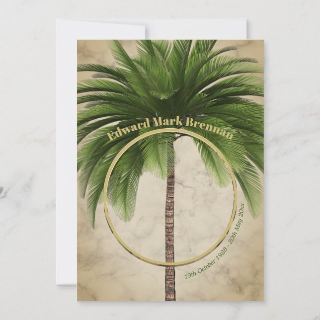 Beerdigung Foto Elegante Palme Tree Marbella Einladung (Rückseite)