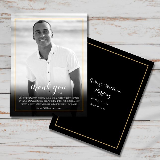 Beerdigung Foto Schwarz und Weiß Elegant Danke Postkarte (Von Creator hochgeladen)