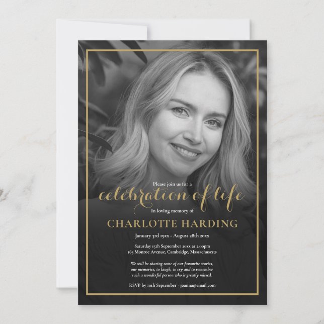 Beerdigung Foto Schwarz-Weiß-Feier des Lebens Einladung (Vorderseite)