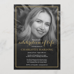 Beerdigung Foto Schwarz-Weiß-Feier des Lebens Einladung