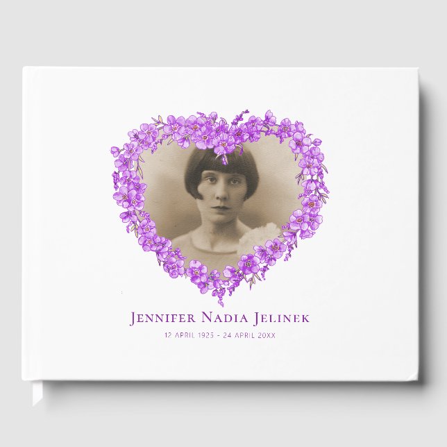 Beerdigung Gästebuch vergessen-me-nots Blume lila (Vorderseite)