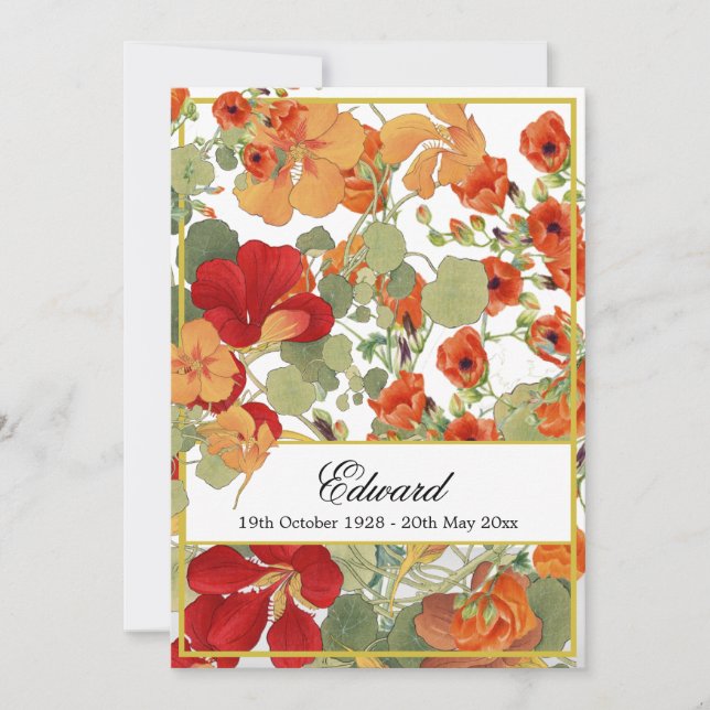 Beerdigung Gedächtnis florale Goldene Feier Einladung (Vorderseite)