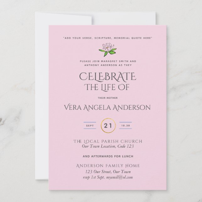 Beerdigung Gedenkfeier INVITE Feier des Lebens (Vorderseite)