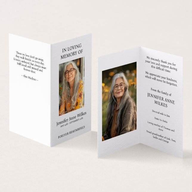 Beerdigung Gedenkfeier zum Leben Danke (Innenseite und Außenseite)