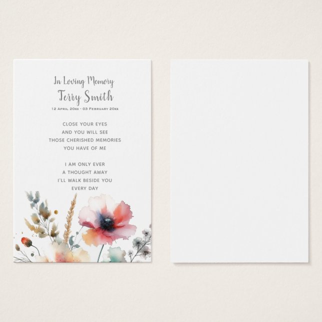 Beerdigung / Gedenkkarte (Vorne & Hinten)