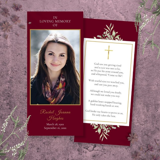 Beerdigung Gedenkkarte Foto Grüne Gebetskarte (Funeral Memorial Photo Greenery Prayer Card)