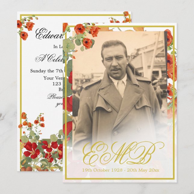 Beerdigung Gedenkstätte Foto Blumengoldfeier Einladung (Vorne/Hinten)