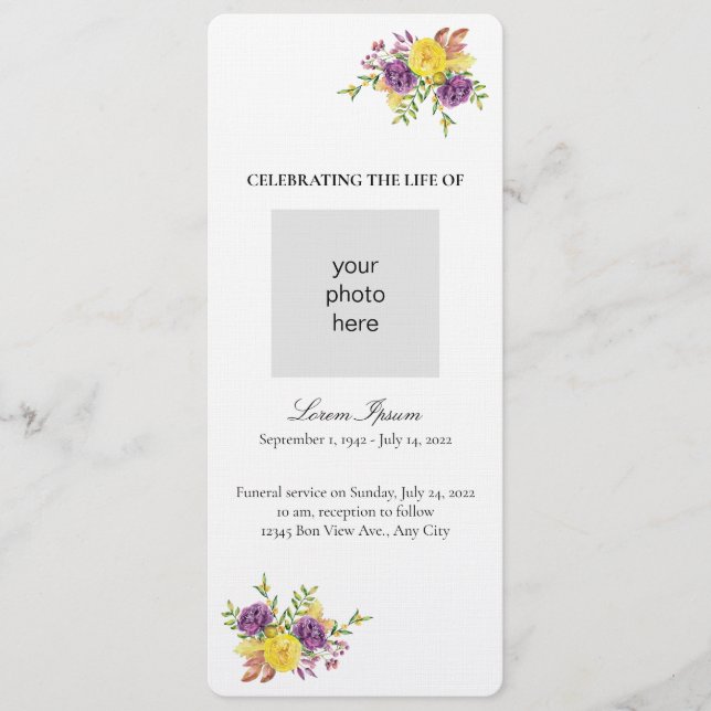 Beerdigung gelber und Lila botanischer Spray Programm (Vorderseite)