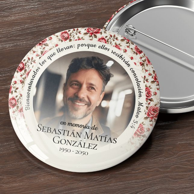 Beerdigung im spanischen Foto der Erinnerung Button (Spanish funeral, en memoria,, funeral keepsake, funeral badges, Forever in our hearts, memorial)