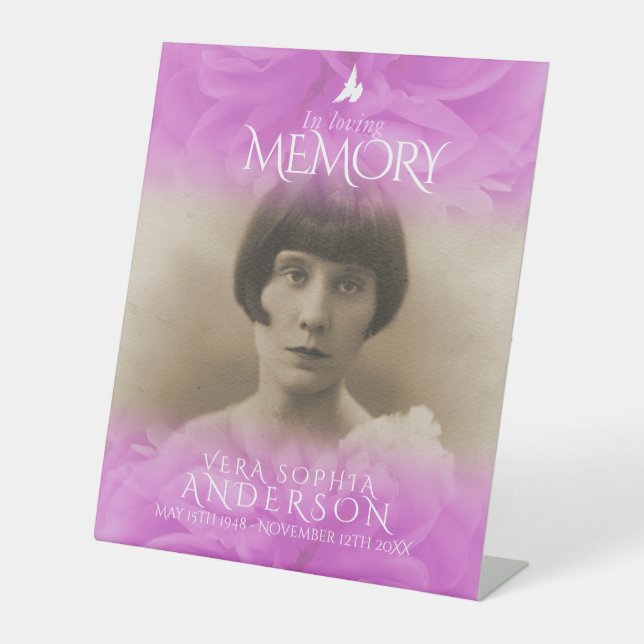 Beerdigung in der liebenden Erinnerung Rose lila r Sockelschild (Vorderseite)