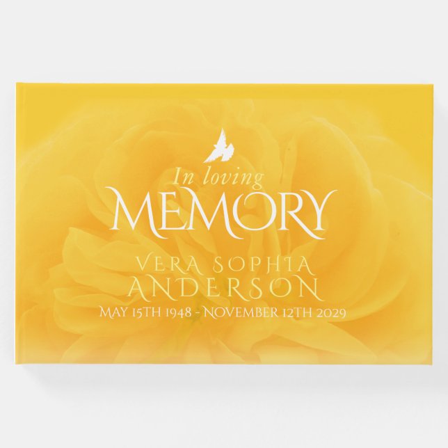 Beerdigung in gelbem Gästebuch der Rose des gelben (Vorderseite)