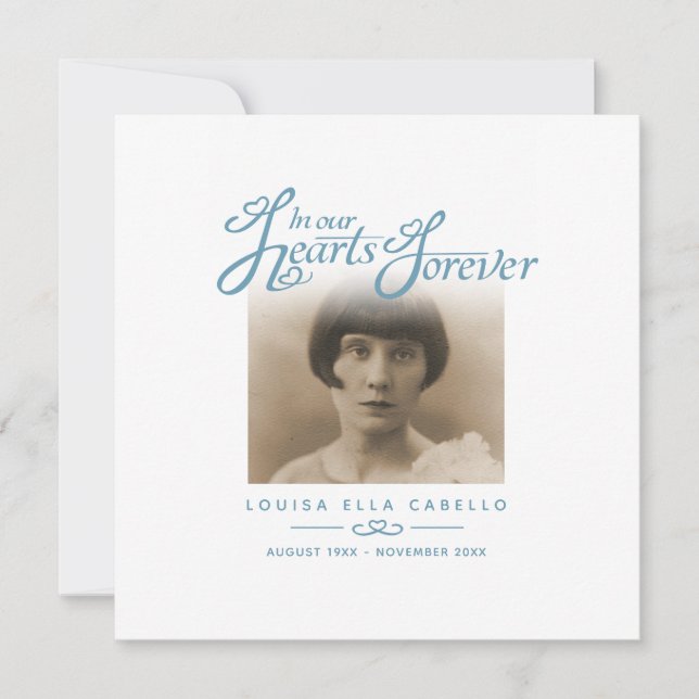 Beerdigung in unseren Herzen danke dir weiß blau Mitteilungskarte (Vorderseite)