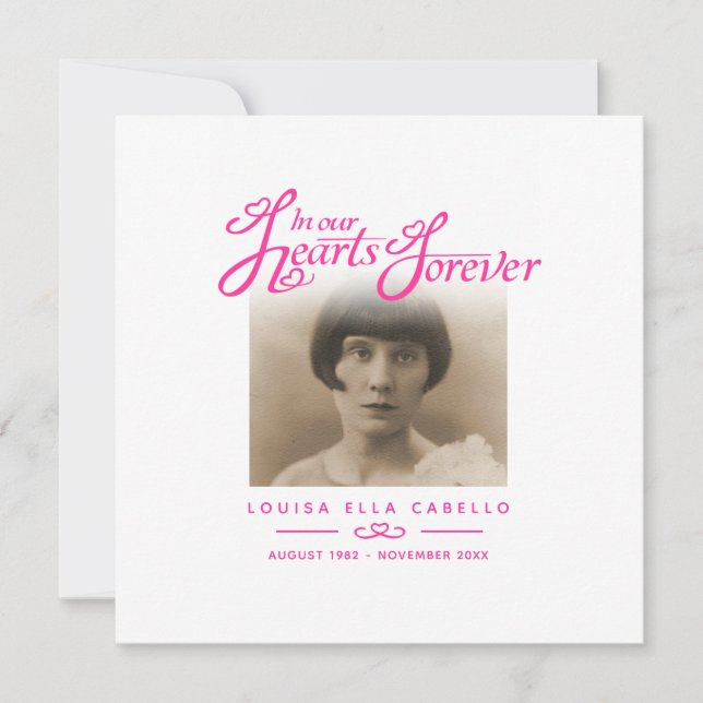 Beerdigung in unseren Herzen ist sie gegangen Gedi Mitteilungskarte (Vorderseite)