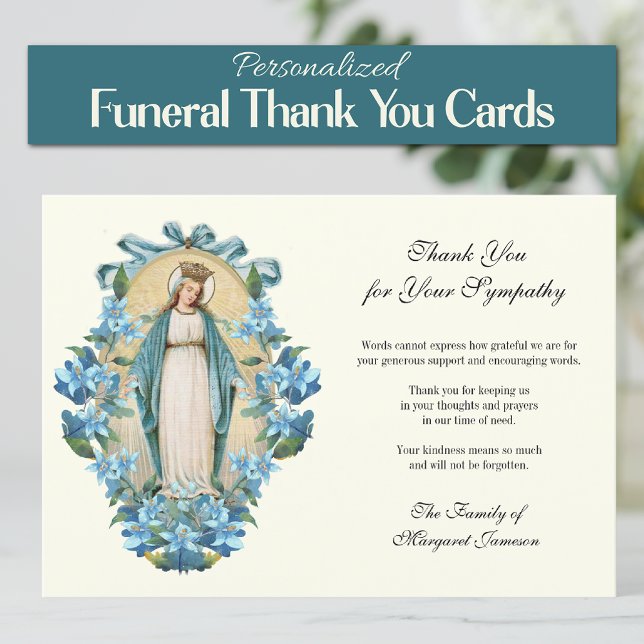 Beerdigung Katholische Jungfrau Mary Condolence Dankeskarte (Catholic Virgin Mary Personalized Funeral Thank you cards)