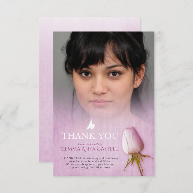 Beerdigung lila Rose Foto Familie danke Karte (Vorne/Hinten)