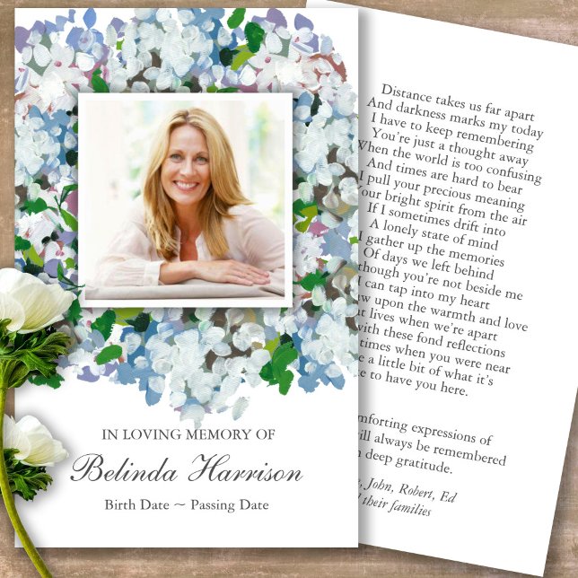 Beerdigung Loss Blue Hydrangea Gebet Sympathiekart (Forever in our hearts, celebration of life, in loving memory of, prayer cards for bereavement)