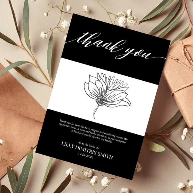 Beerdigung Memorial Black Floral Danke Karte (Von Creator hochgeladen)