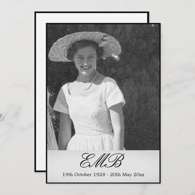 Beerdigung Memorial Einfaches Foto Einladung (Vorne/Hinten)