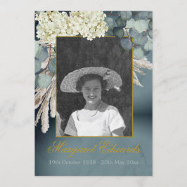 Beerdigung Memorial Floral Blue Gold Foto Einladung