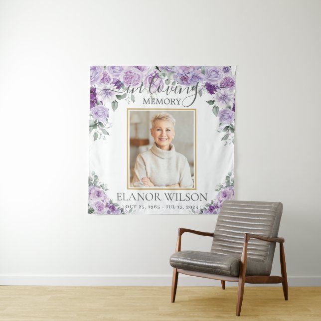 Beerdigung Memorial Lila Lilac Floral Picture Foto Wandteppich (Beispiel)