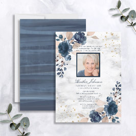Beerdigung Navy Blush Pink Marmor Blumenmuster Fot Einladung