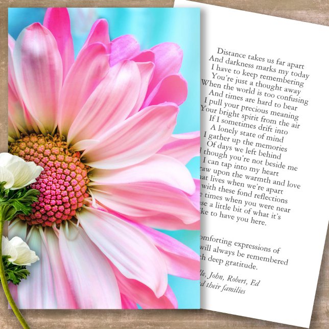 Beerdigung Pink Daisy Gedenkstätte Gebet Sympathie (Forever in our hearts, celebration of life, in loving memory of, prayer cards for bereavement)