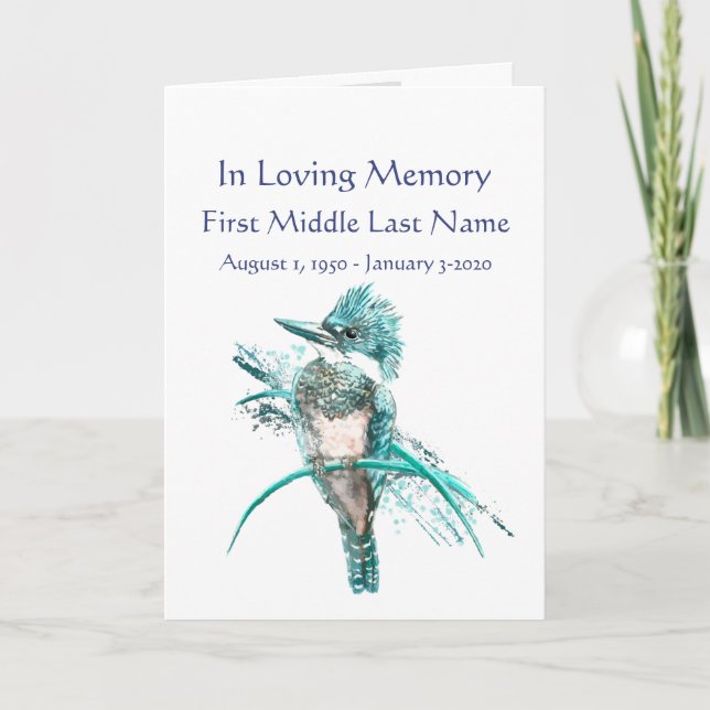 Beerdigung Programm Kingfisher Watercolor Bird (Vorderseite)