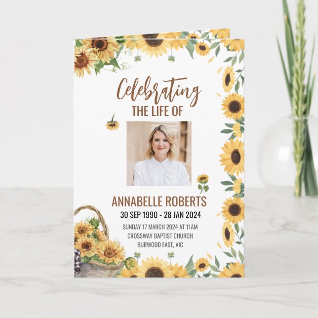 Beerdigung Programm - Sonnenblumendesign (Vorderseite)