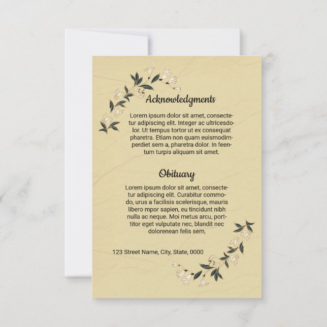 Beerdigung Programmkarte Vorlage (Rückseite)