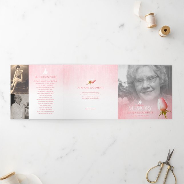 Beerdigung Programmreihenfolge des Dienstes Rosa R Dreifach-gefaltete Programmkarte (Außenbereich)