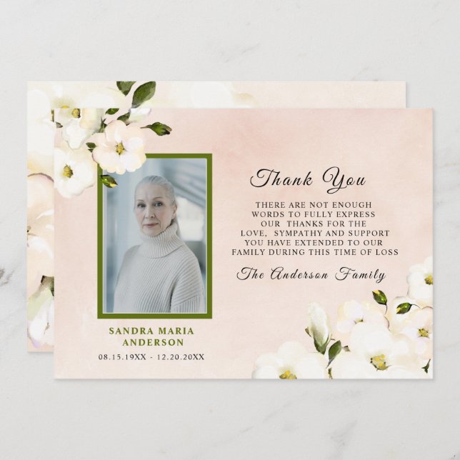 Beerdigung Romantisches Blumenrosa Foto Vielen Dan Dankeskarte (Vorne/Hinten)