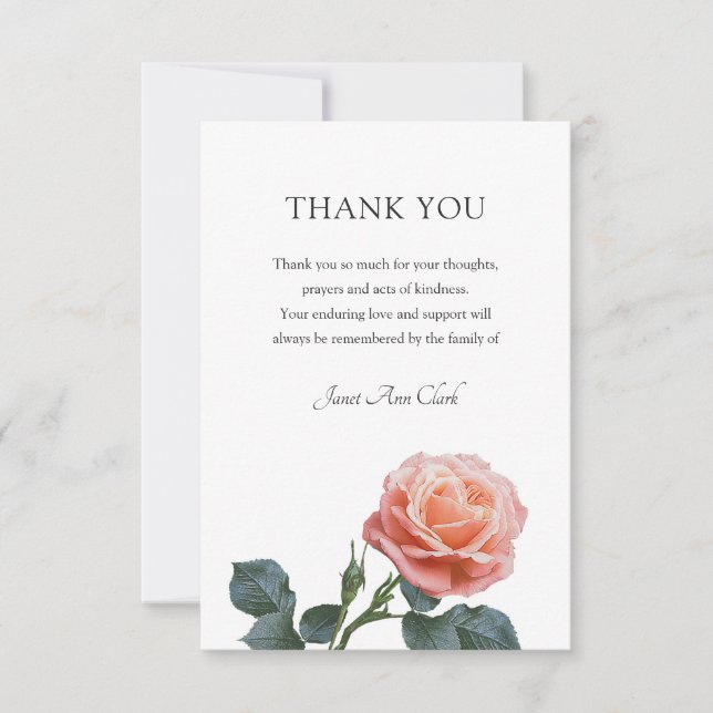 Beerdigung Rose Danke Note Card (Vorderseite)