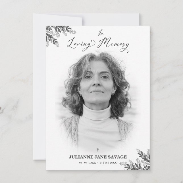 Beerdigung Schwarz-weißes Foto Gedenkdienst Einladung (Vorderseite)
