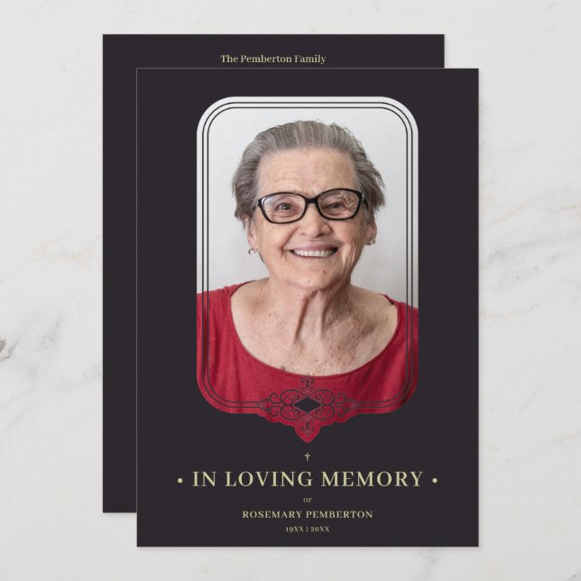 Beerdigung Schwarzer Ornamentaler Gesichtszug Einladung (Vorne/Hinten)