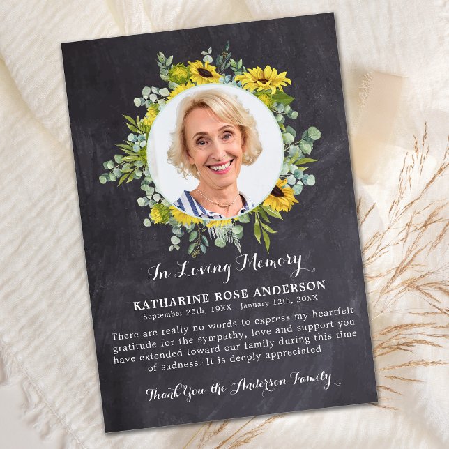 Beerdigung Sonnenblume Eukalyptus Schiefer Foto Be Dankeskarte (Von Creator hochgeladen)