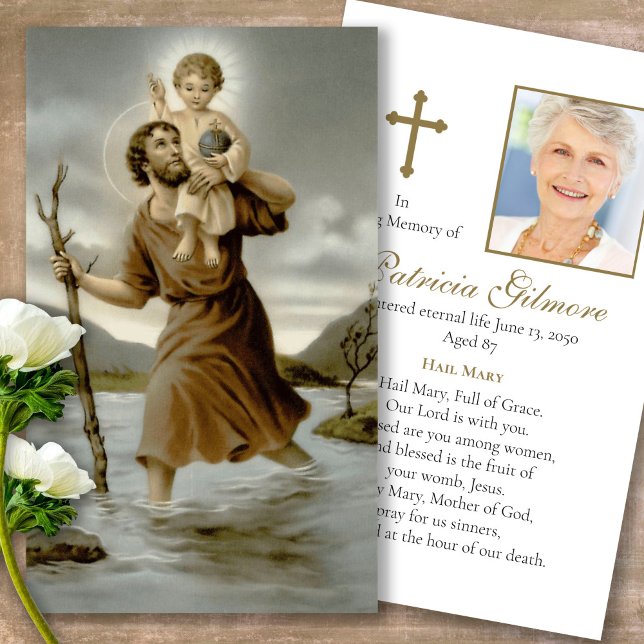 Beerdigung St Christopher Gebet Sympathiekarten Visitenkarte (catholic, religious, celebration of life, in loving memory of, prayer cards for bereavement)
