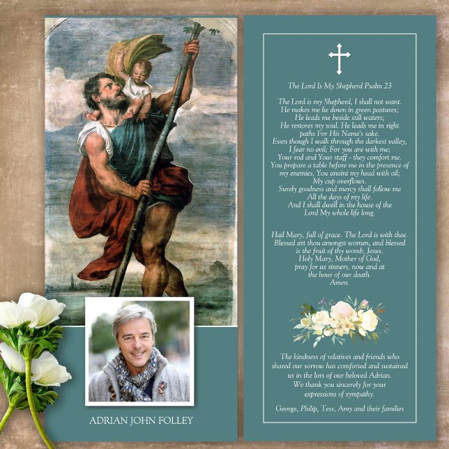Beerdigung St Christopher Memorial Danke Karte (Catholic, Religious, Celebration of Life, In Loving Memory of, Forever in our hearts, funeral cards)
