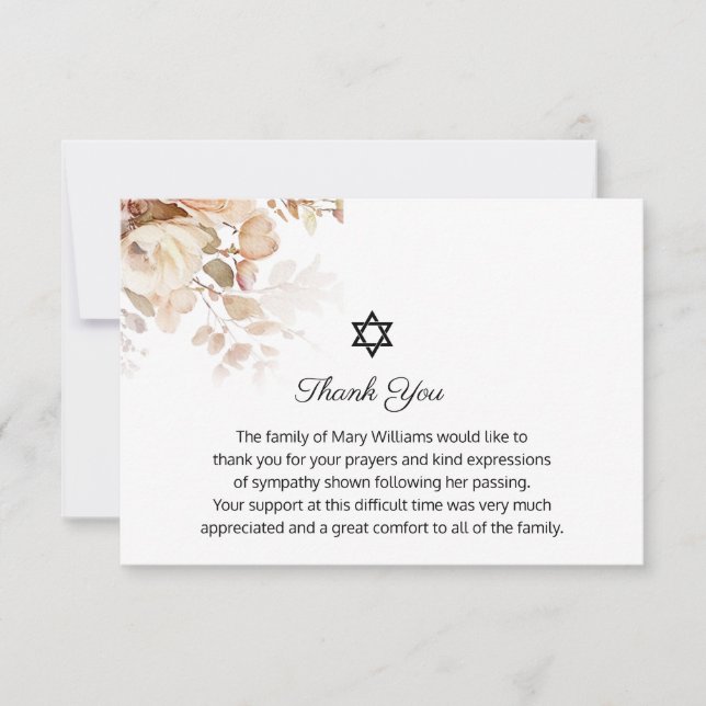 Beerdigung Star von David Memorial Watercolor Dank Dankeskarte (Vorderseite)