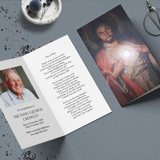 Beerdigung Verlust Jesus Herzgebet Sympathiekarten (catholic, religious, celebration of life, in loving memory of, prayer cards for bereavement)