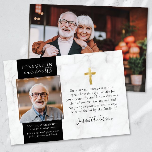 Beerdigung von Beileid mit Goldkreuz-Foto Dankeskarte (Von Creator hochgeladen)