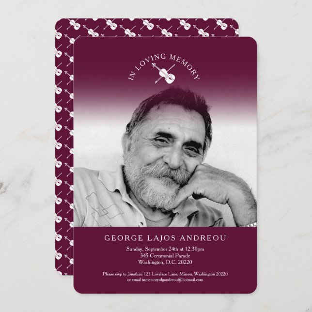 Beerdigung von Foto-Geigenorchestern: Einladung (Vorne/Hinten)