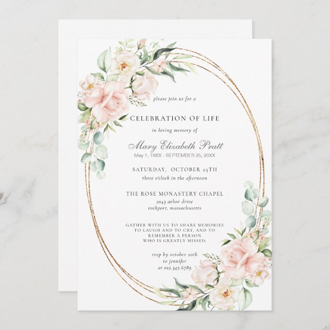 Beerdigung von Lebensbeerdigung Gedenkstätte Rosa  Einladung (Vorne/Hinten)