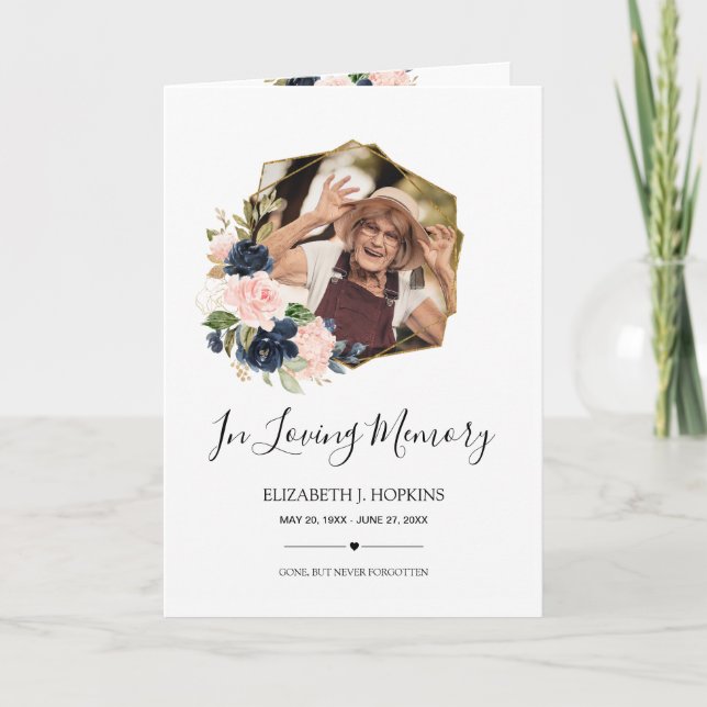 Beerdigung von Navy Blush Floral Geometric Frame 2 Programm (Vorderseite)