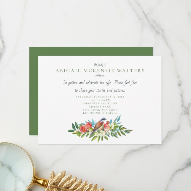 Beerdigung von Vögeln und Granatapfel anlässlich d Dankeskarte (Vorderseite/Rückseite Beispiel)